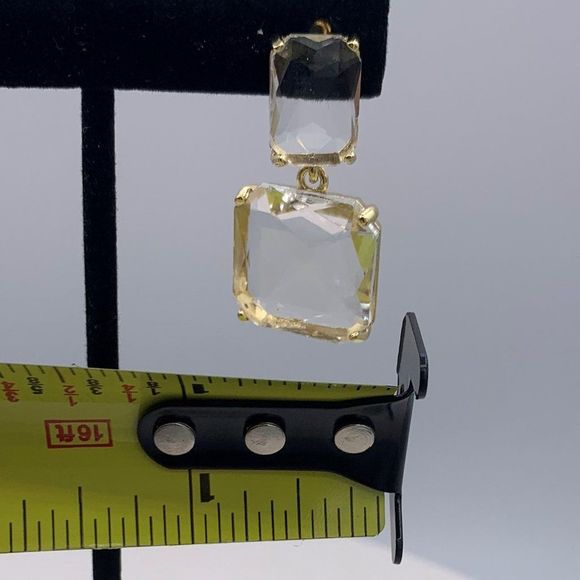 New, no tags, gold over 925 sterling clear crystal drop earring, statement piece - Picture 5 of 7